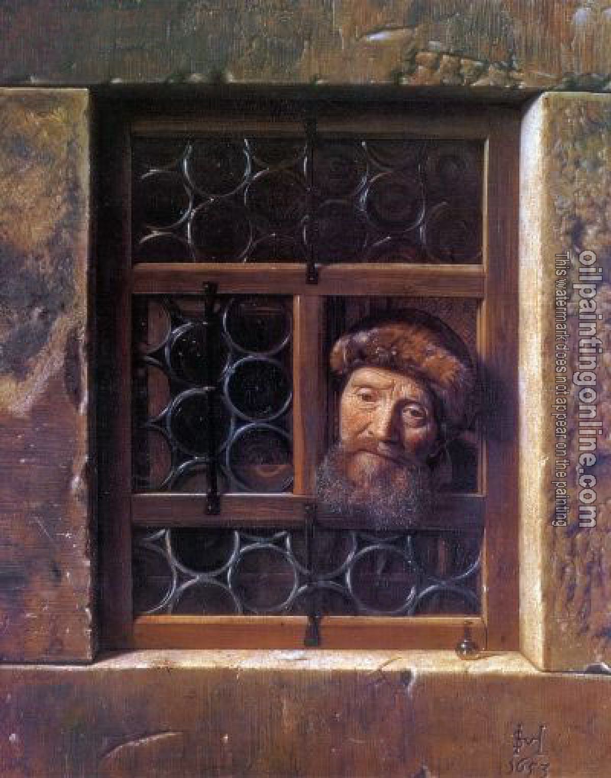 Samuel van Hoogstraten - A Man Looking Through a Window